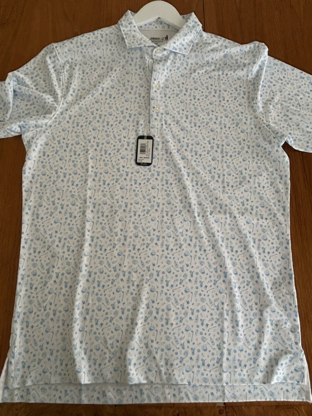 johnnie-O White Polo with Light Blue Micro Print Long John